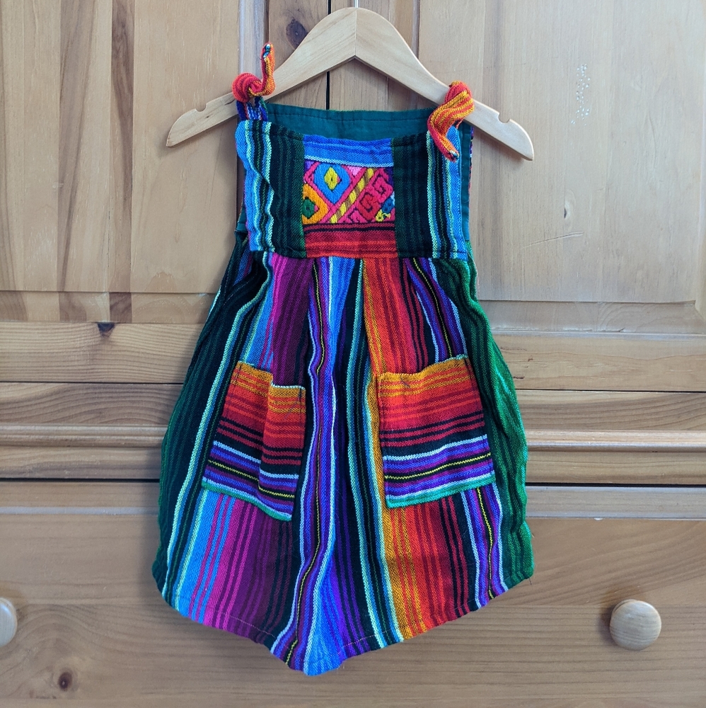 South American / Mexican woven fabric and embroidery dress with  pockets !